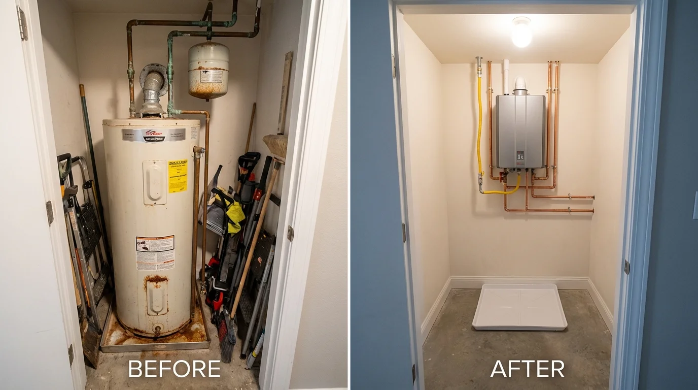 Tank water heater versus wall-mounted tankless unit comparison for Hettinger, ND homeowners