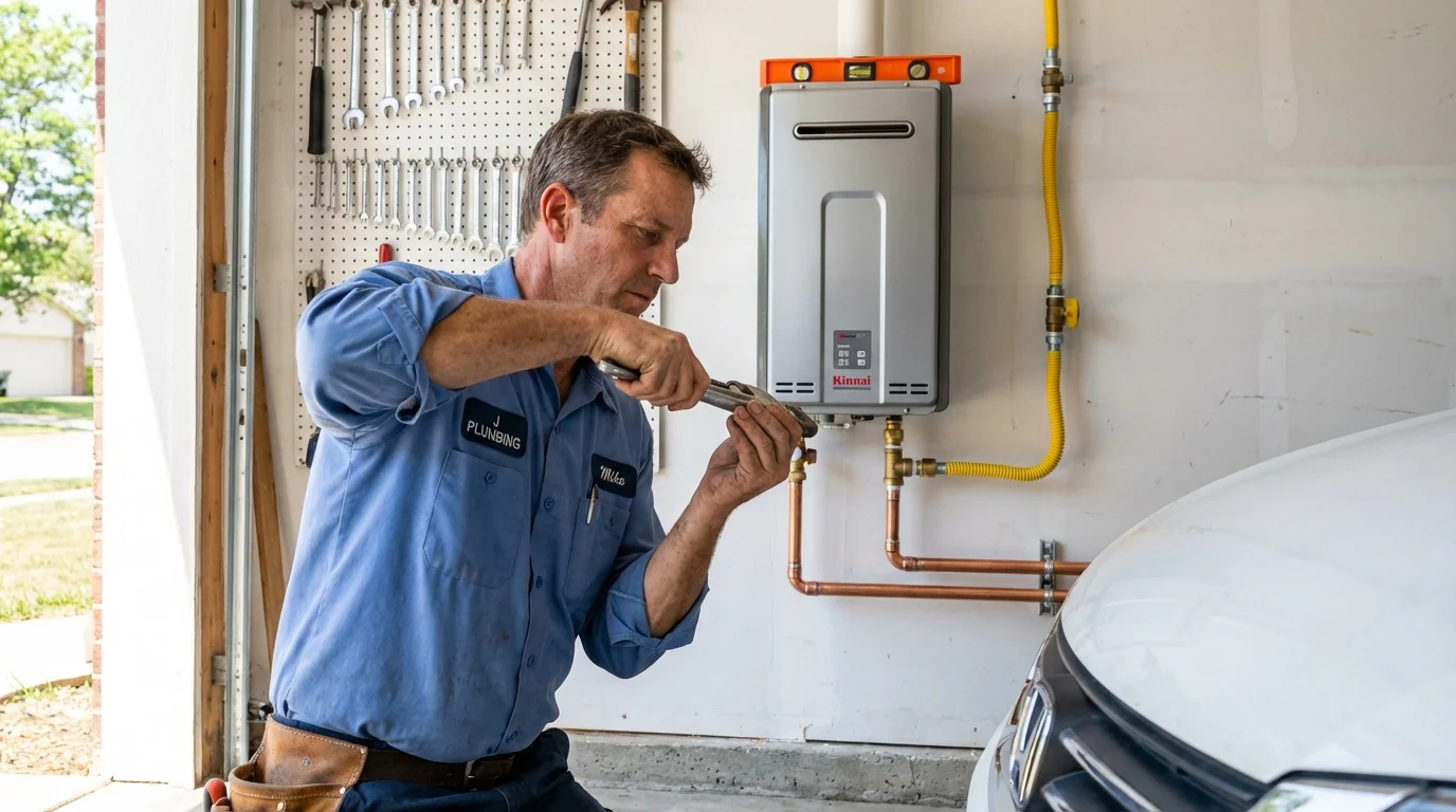 Tankless water heater installation by a Johns Plumbing LLC plumber in Hettinger